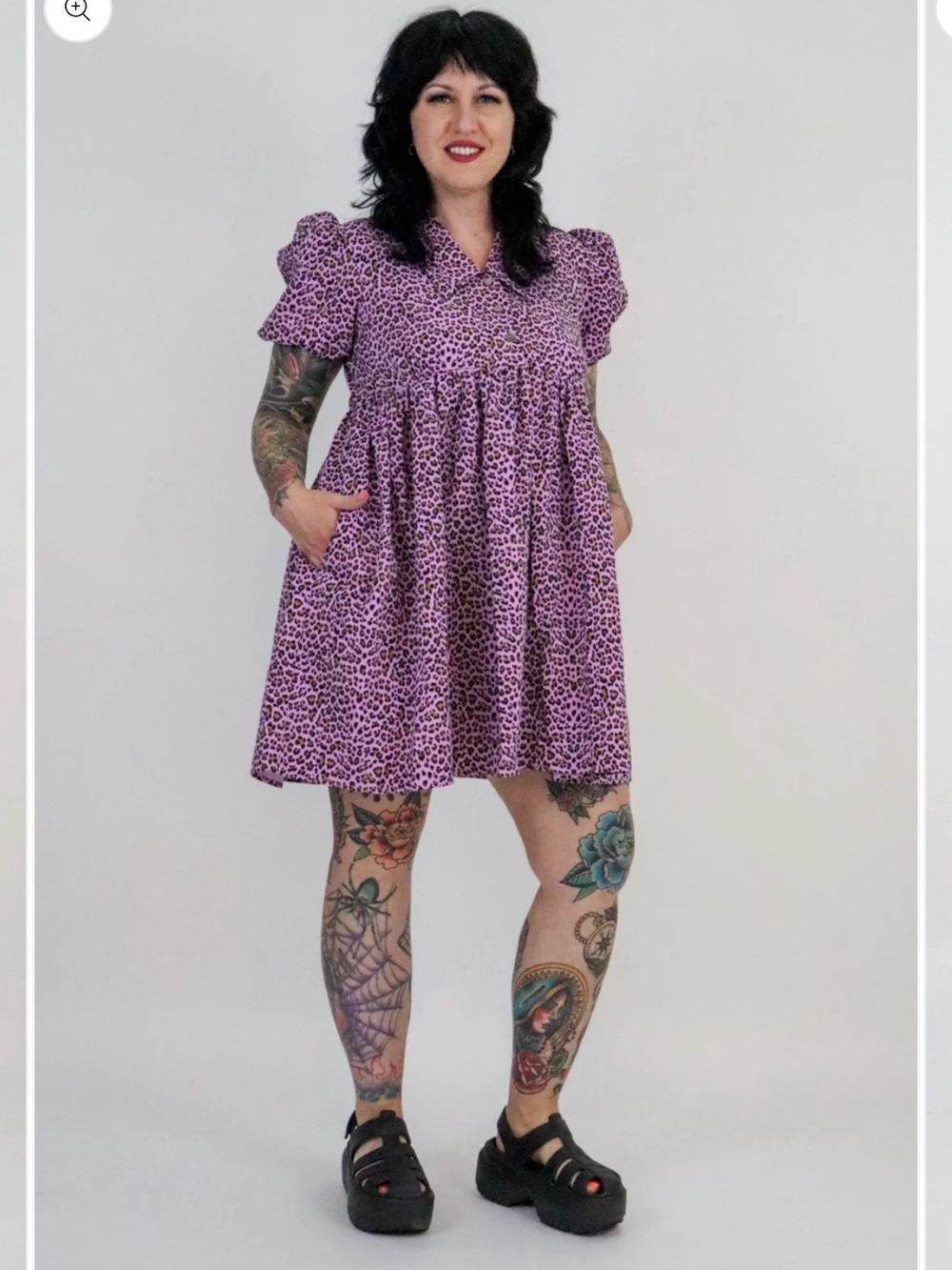 Women's Purple Leopard Print Mini Dress with Puff Sleeves